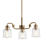 Люстра цвета латунь с 3-мя прозрачными стеклянными плафонами Kichler варинант исполнения - 1 | Loft Concept в Костроме