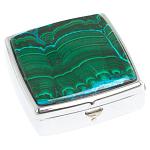 Таблетница карманная квадратная с 2-мя отделениями с зеркалом и накладкой из натуральных камней Малахит Хризоколла Silver Stone Pillboxes варинант исполнения - 1 | Loft Concept в Костроме