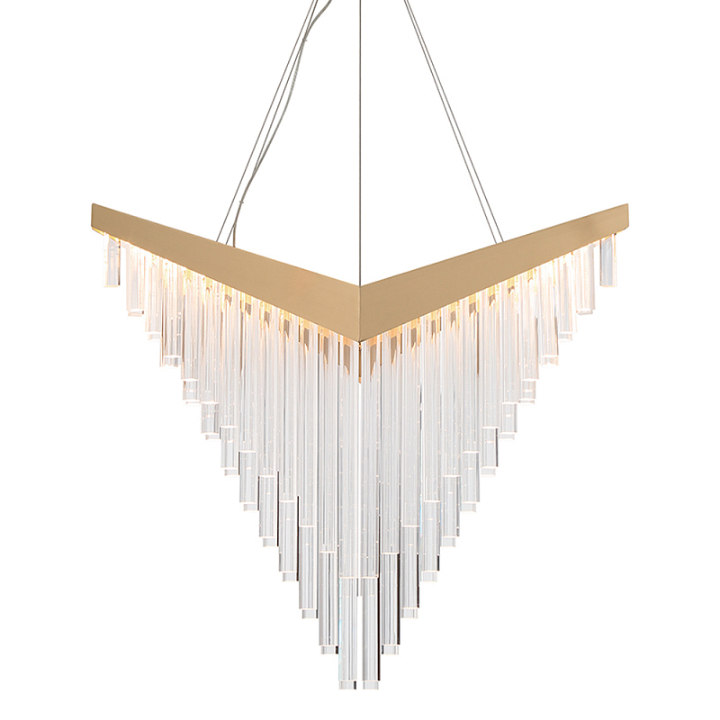 Люстра золотого цвета в форме галочки с каскадом длинных прозрачных трубок Eurofase матовое золото Прозрачный в Костроме | Loft Concept 