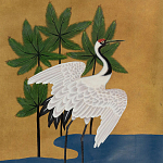 Обои ручная роспись Tsuro Cranes Original colourway on Gold Bullion gilded silk варинант исполнения - 1 | Loft Concept в Костроме