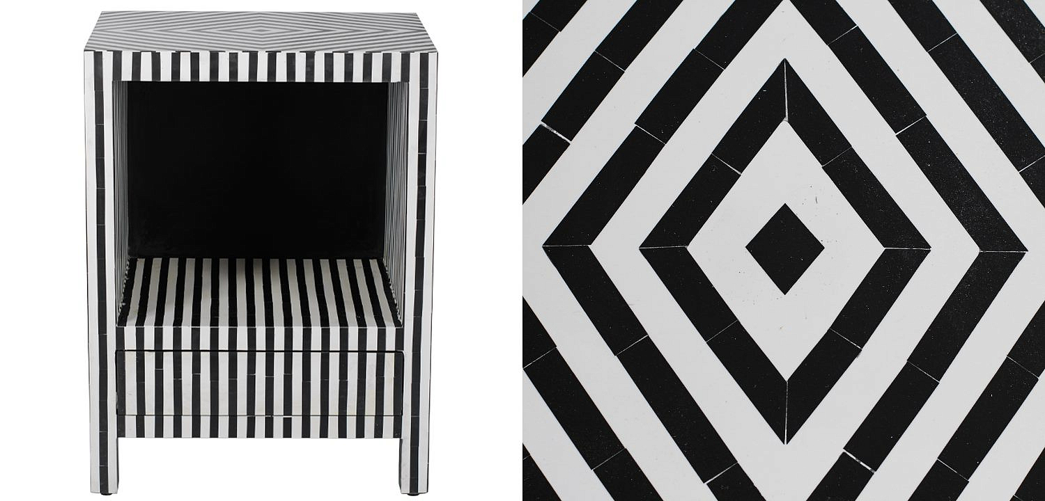 Тумбочка Black&white large storage Indian Bone Inlay nightstand Тумбочка Black&white large storage Indian Bone Inlay nightstand - Loft-Concept в Костроме