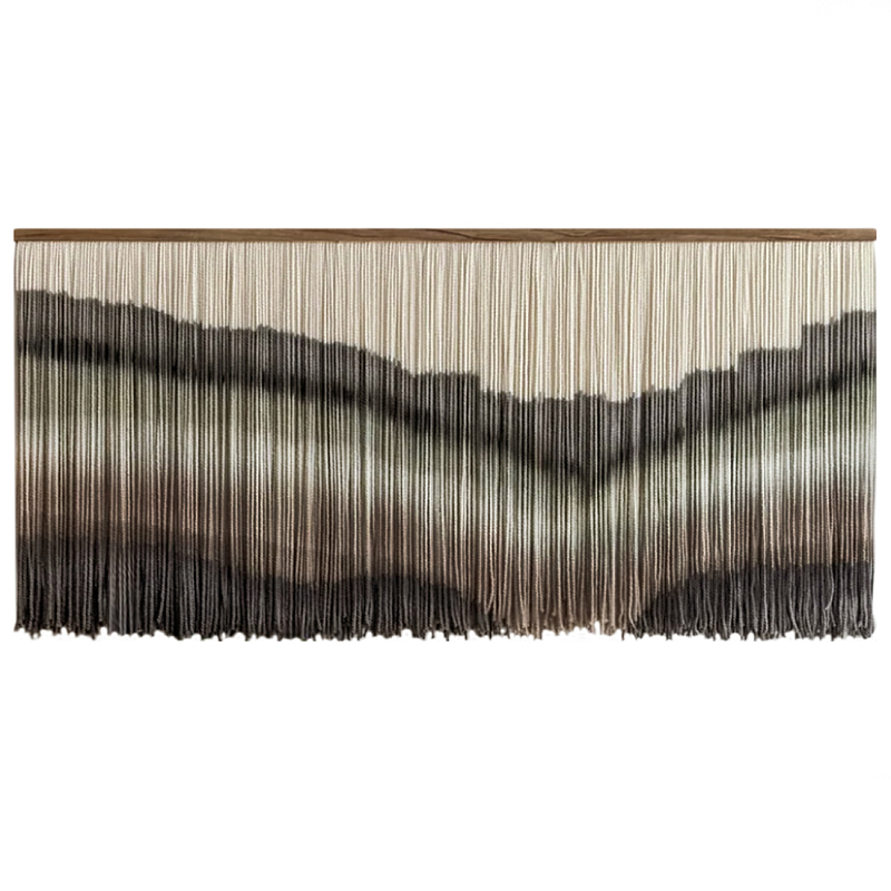 Пейзаж из нитей Макраме Wall decor Black and White Landscape Серый Молочный Черный в Костроме | Loft Concept 