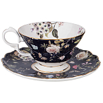 Чайный набор из фарфора темно-синий с рисунком цветов на 6 персон 12 предметов 280 мл Garden Whisper Porcelain Set  варинант исполнения - 4 | Loft Concept в Костроме