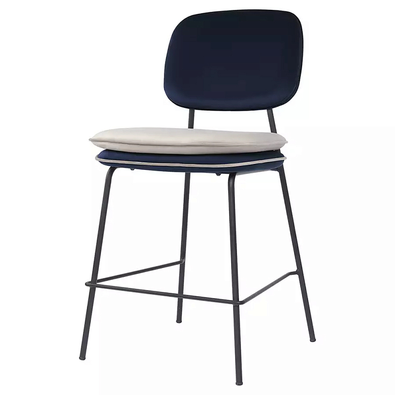 Стул полубарный мягкий с контрастным кантом Soft Velor Chair Темно-синий Бордовый Бежевый Стул полубарный мягкий с контрастным кантом Soft Velor Chair Темно-синий Бордовый Бежевый в Костроме | Loft Concept