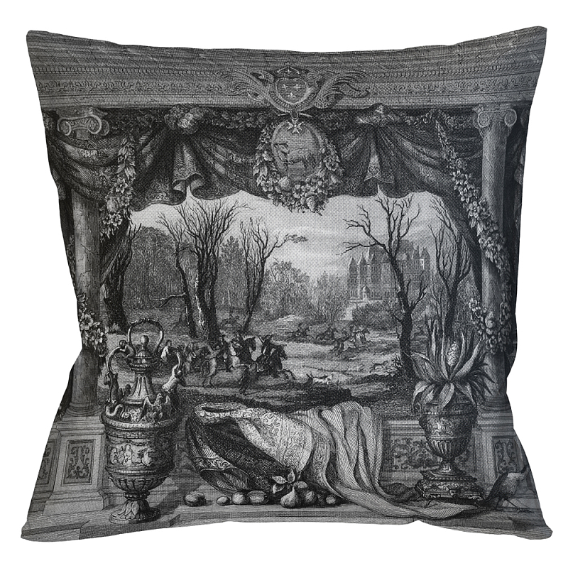 Декоративная подушка Madrid Castle Pillow Черно-белый Бежевый Декоративная подушка Madrid Castle Pillow Черно-белый Бежевый в Костроме | Loft Concept
