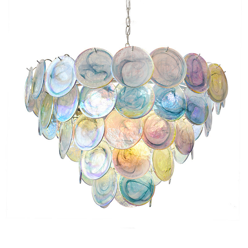 Люстра с каскадом из круглых разноцветных стеклянных дисков Mother of Pearl Iridescence Мульти Хром Люстра с каскадом из круглых разноцветных стеклянных дисков Mother of Pearl Iridescence Мульти Хром в Костроме | Loft Concept