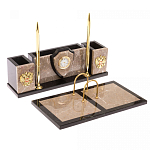 Настольный письменный набор из бежевого мрамора с часами и гербом Marble Accessory варинант исполнения - 2 | Loft Concept в Костроме