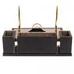 Настольный письменный набор из бежевого мрамора с часами и гербом Marble Accessory варинант исполнения - 3 | Loft Concept в Костроме