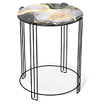 Стол журнальный круглый со столешницей из стекла Gold and Black Marble варинант исполнения - 1 | Loft Concept в Костроме