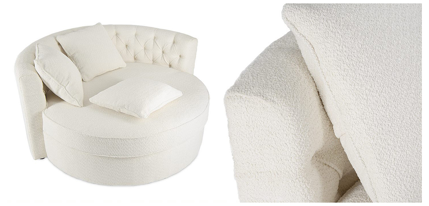 Кушетка круглая с обивкой из ткани букле Milky Boucle Chair Белая Кушетка круглая с обивкой из ткани букле Milky Boucle Chair Белая - Loft-Concept в Костроме