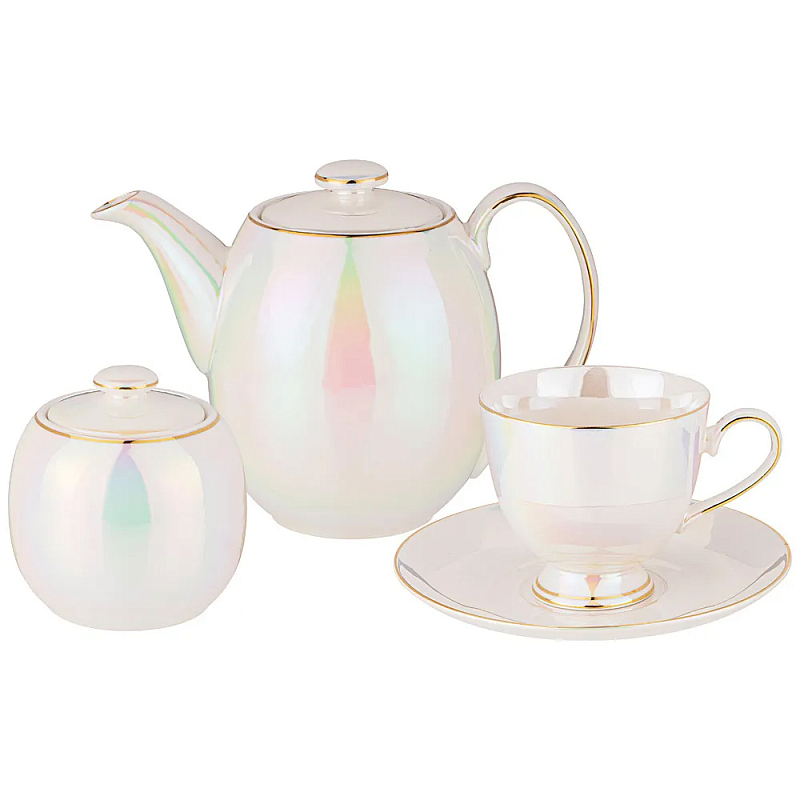 Чайный сервиз из фарфора на 6 персон 14 предметов Porcelain Pearl Жемчужный Чайный сервиз из фарфора на 6 персон 14 предметов Porcelain Pearl Жемчужный в Костроме | Loft Concept