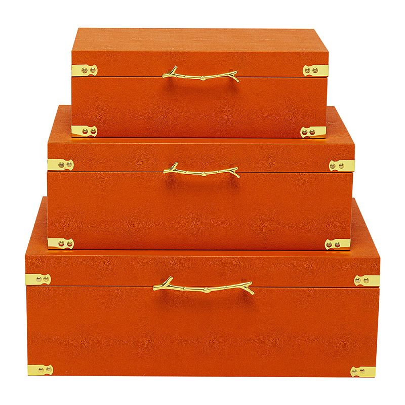 Комплект оранжевых чемоданов Golden Twigs Оранжевый Глянцевое золото в Костроме | Loft Concept 