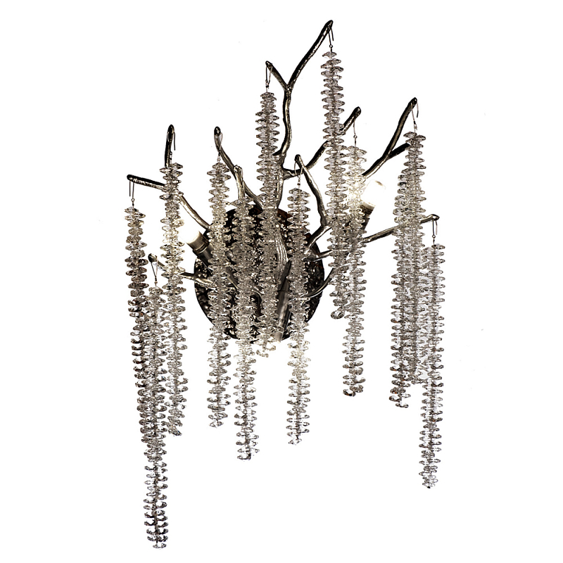 Бра на ветвистым серебрянном каркасе со стеклянными подвесами Raceme Серебряный Прозрачное Стекло в Костроме | Loft Concept 