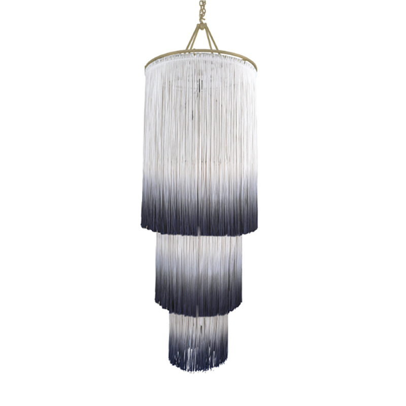 Люстра круглая трехъярусная из бахромы Indigo Gradient Braided Fringe Синий Белый Люстра круглая трехъярусная из бахромы Indigo Gradient Braided Fringe Синий Белый в Костроме | Loft Concept