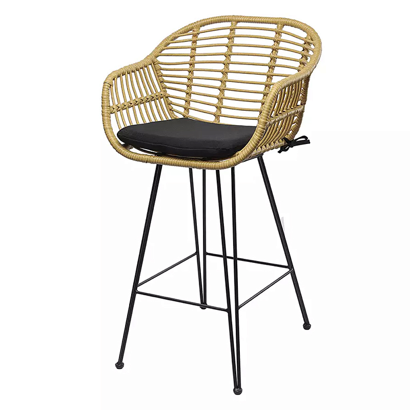Стул полубарный с ротанговым плетением Half Bar Chair with Wicker Черный Бежевый Стул полубарный с ротанговым плетением Half Bar Chair with Wicker Черный Бежевый в Костроме | Loft Concept
