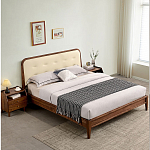 Кровать двуспальная с каркасом из дерева и мягким изголовьем Moon Walnut Bed варинант исполнения - 8 | Loft Concept в Костроме