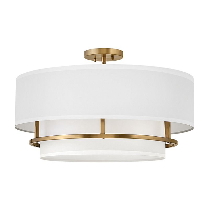 Потолочный светильник с двухслойным белым текстильным абажуром Hinkley Латунь Белый Никель в Костроме | Loft Concept 