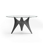 Дизайнерский круглый обеденный стол стеклянный с фигурным подстольем из цемента ARC Dining Table варинант исполнения - 8 | Loft Concept в Костроме