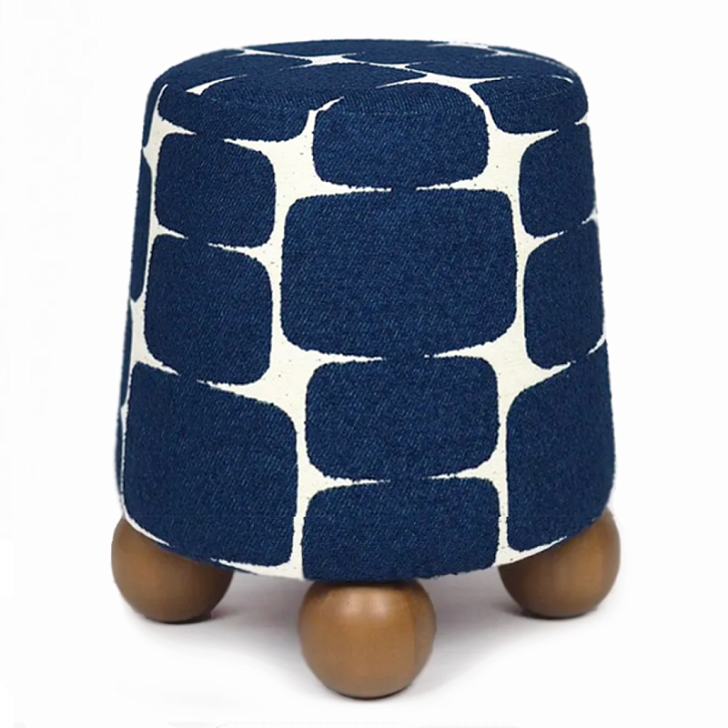Пуф Wakonda с Круглыми  ножками Синий орнамент  Белый Темно-синий Коричневый в Костроме | Loft Concept 