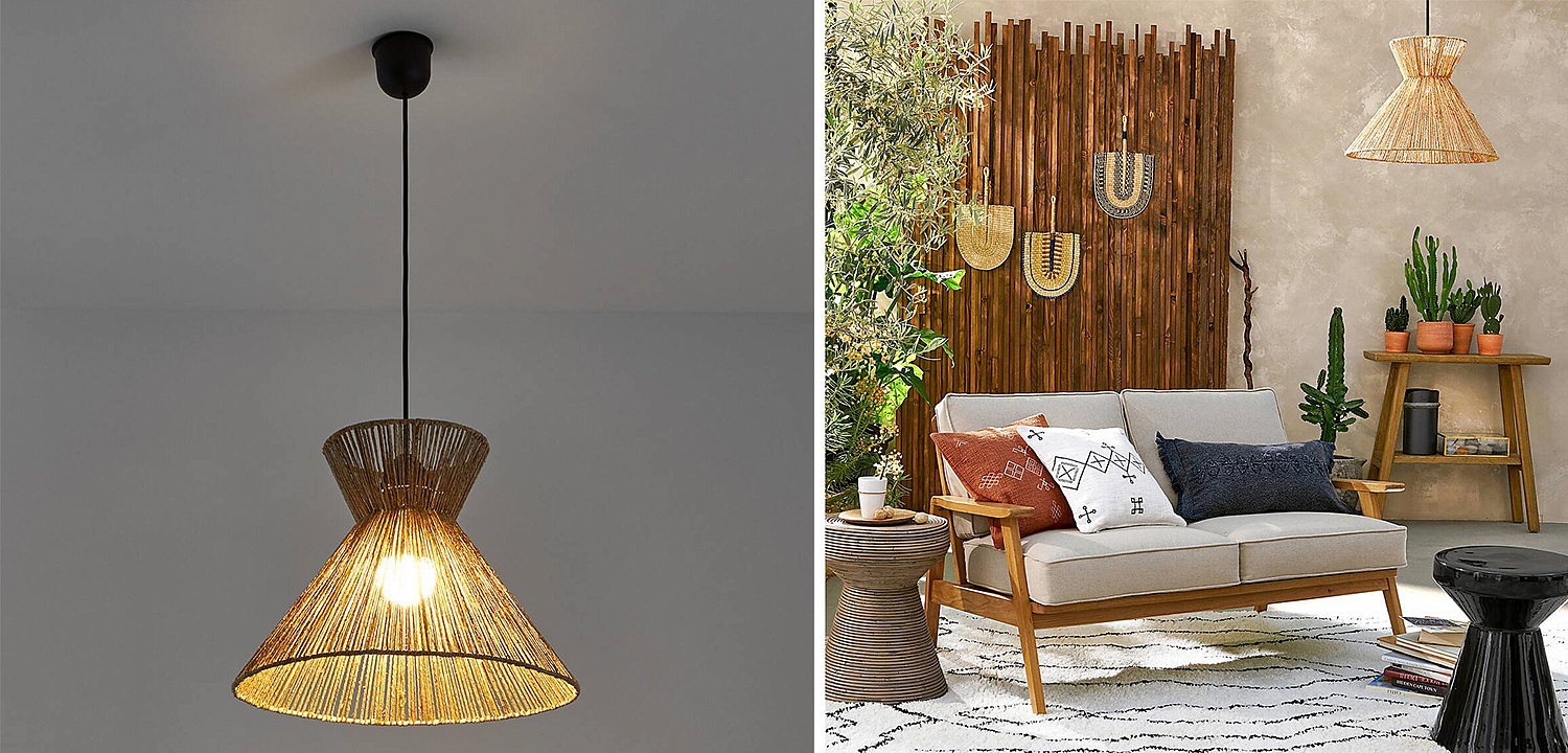 Подвесной светильник Signe Wicker Hemp Beige Horn Подвесной светильник Signe Wicker Hemp Beige Horn - Loft-Concept в Костроме