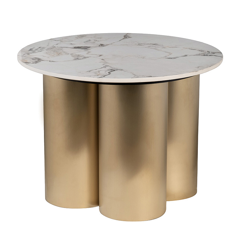 Стол журнальный круглый керамогранит белый Keramos Белый Золотой в Костроме | Loft Concept 