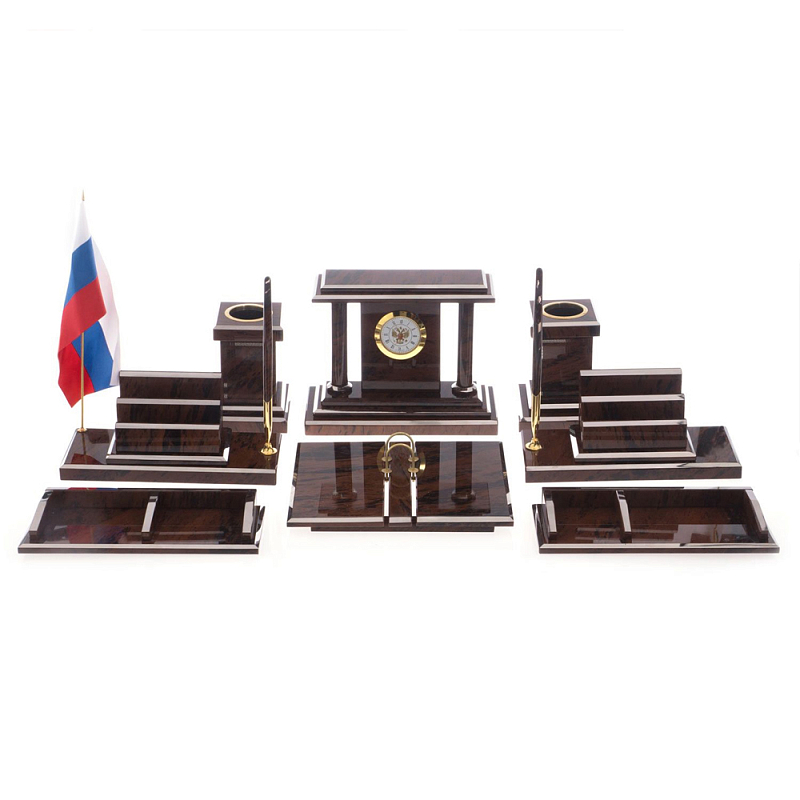 Настольный письменный набор из природного камня обсидиана Team leader Коричневый Бронза в Костроме | Loft Concept 