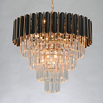 Люстра из черного металла с многоярусными подвесками из прозрачного хрусталя на золотой цепи Empire Black Chandelier Crystal варинант исполнения - 3 | Loft Concept в Костроме