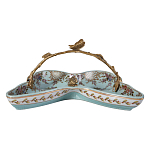 Блюдо из голубого фарфора с бронзовой ручкой в виде ветки Blue Garden варинант исполнения - 2 | Loft Concept в Костроме