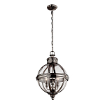 Подвесной светильник с прозрачным стеклянным плафоном в форме шара цвета никеля в индустриальном стиле на цепи 3 лампы Feiss варинант исполнения - 2 | Loft Concept в Костроме