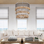 Люстра трехъярусная с декором из круглых деревянных бусин с кисточками Gray Brown Wooden Beads Chandelier варинант исполнения - 5 | Loft Concept в Костроме