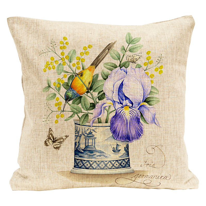 Декоративная подушка Blue Iris Pillow Мульти Бежевый Декоративная подушка Blue Iris Pillow Мульти Бежевый в Костроме | Loft Concept