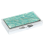 Таблетница карманная прямоугольная на 7 отделений с зеркалом и накладкой из натурального камня Амазонит Silver Stone Pillboxes варинант исполнения - 1 | Loft Concept в Костроме