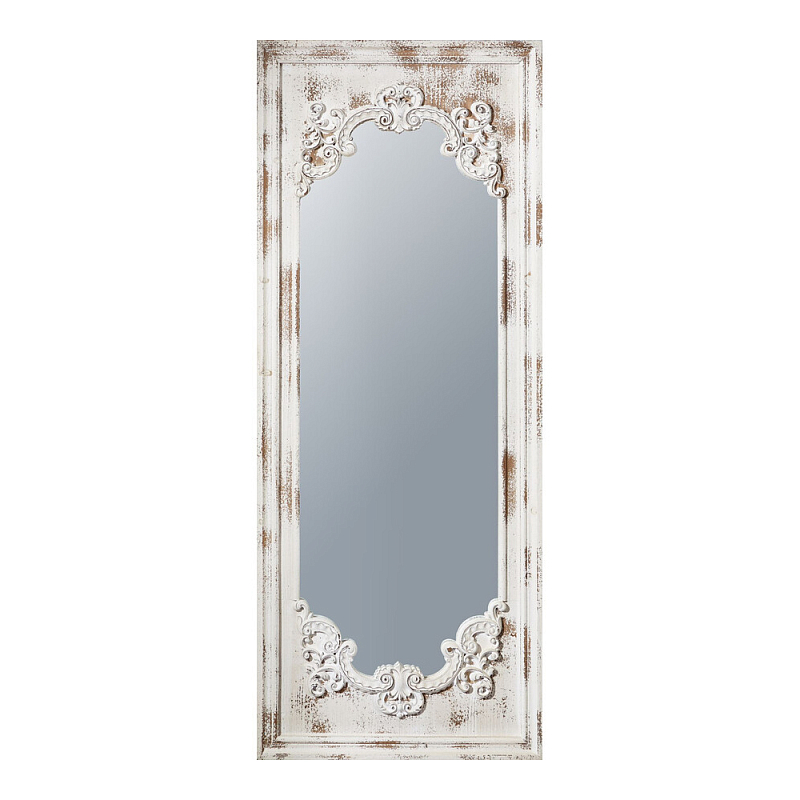 Зеркало настенное с деревянной рамой в винтажном исполнении Palace Baroque Белый Бежевый в Костроме | Loft Concept 