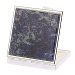 Таблетница карманная квадратная с 4-мя отделениями с зеркалом и накладкой из натурального камня Содалит Silver Stone Pillboxes варинант исполнения - 2 | Loft Concept в Костроме