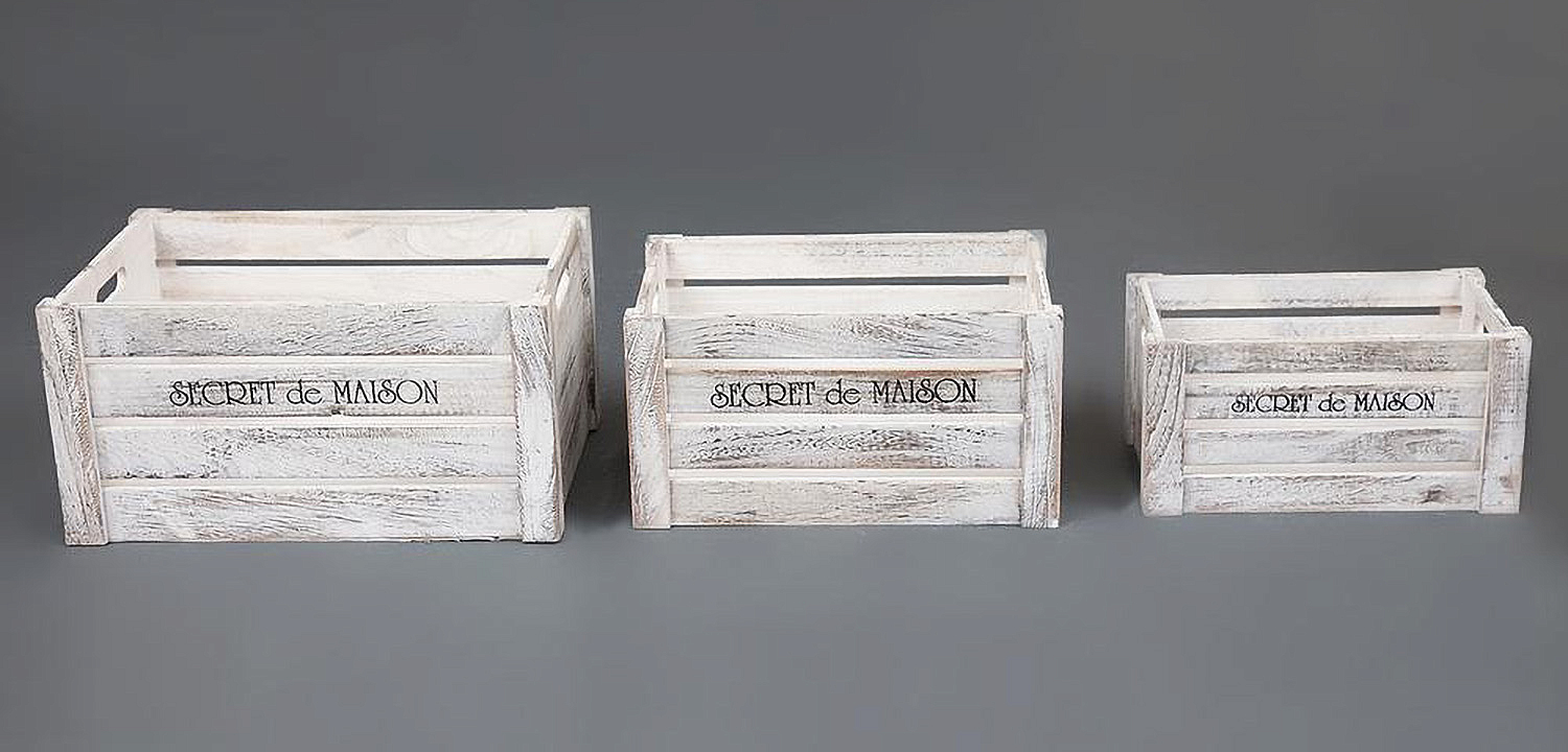 Набор из трёх ящиков Set of three antique white boxes  - Loft-Concept в Костроме