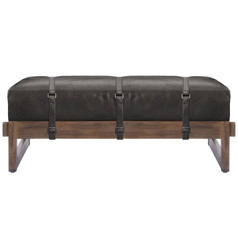 Банкетка Duncan винтажная черная кожа Черный Коричневый в Костроме | Loft Concept 