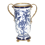 Ваза с бронзовыми ручками и синим цветочным узором Blue & White Ornament варинант исполнения - 1 | Loft Concept в Костроме