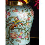 Ваза округлой формы из фарфора с рисунком и бронзовой крышкой Turquoise Blooming Garden варинант исполнения - 3 | Loft Concept в Костроме