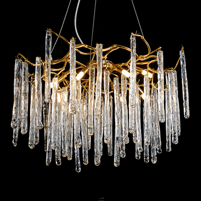 Люстра на подвесе с каркасом из металла и прозрачными подвесками из стекла Droplet Chandelier Золотой Прозрачный Люстра на подвесе с каркасом из металла и прозрачными подвесками из стекла Droplet Chandelier Золотой Прозрачный в Костроме | Loft Concept