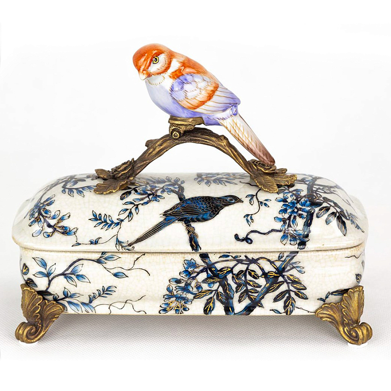 Шкатулка Box Blue Ornament with Bird Белый Бронза Синий Шкатулка Box Blue Ornament with Bird Белый Бронза Синий в Костроме | Loft Concept