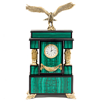 Часы настольные из натурального камня Малахит с декором в виде орла Eagle Stone Clock варинант исполнения - 1 | Loft Concept в Костроме