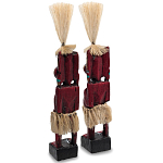 Комплект из 2-х деревянных статуэток Asmat Straw Headdress Statuettes Red Tattoo варинант исполнения - 2 | Loft Concept в Костроме