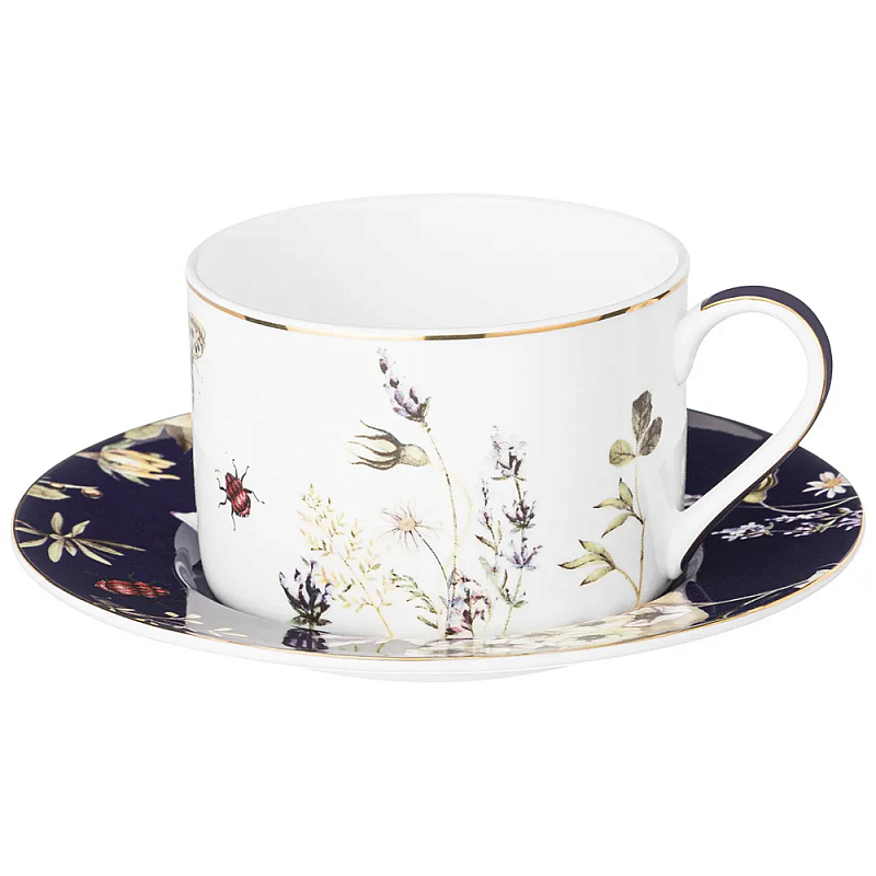 Чайная пара из фарфора с рисунком цветов 190 мл Garden Whisper Porcelain Set Белый Темно-синий Мульти Чайная пара из фарфора с рисунком цветов 190 мл Garden Whisper Porcelain Set Белый Темно-синий Мульти в Костроме | Loft Concept