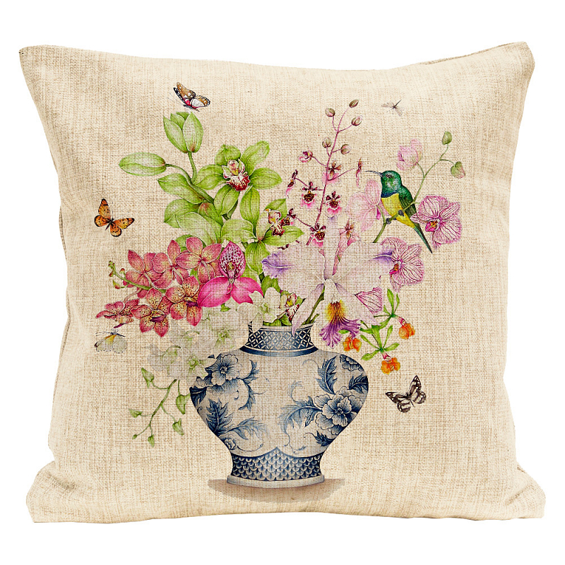 Декоративная подушка Orchids and Iris Pillow Мульти Бежевый Декоративная подушка Orchids and Iris Pillow Мульти Бежевый в Костроме | Loft Concept