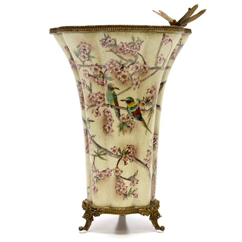 Фарфоровая ваза Vase Birds in Sakura Бежевый Бронза Фарфоровая ваза Vase Birds in Sakura Бежевый Бронза в Костроме | Loft Concept