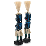Комплект из 2-х деревянных статуэток Asmat Straw Headdress Statuettes Blue Red варинант исполнения - 2 | Loft Concept в Костроме
