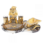 Икорница со стопками с декором "Рыбак с санями" с гравировкой на подставке из натуральных камней Агат Мрамор Decorative Cavair Dishes варинант исполнения - 1 | Loft Concept в Костроме