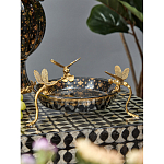 Блюдо черного цвета из фрафора на бронзовых ножках в виде стрекоз Eden Garden варинант исполнения - 3 | Loft Concept в Костроме