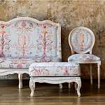 Мягкая банкетка из массива бука серая с растительным орнаментом Raffael Grey Floral Banquette варинант исполнения - 7 | Loft Concept в Костроме