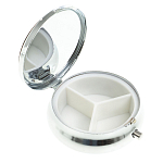 Таблетница карманная круглая с 3-мя отделениями с зеркалом и накладкой из натурального камня Содалит Silver Stone Pillboxes варинант исполнения - 2 | Loft Concept в Костроме